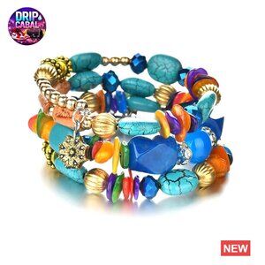 Boho Multilayer Agate Jade Stone Wrap Bracelet Adjustable Vintage Charm